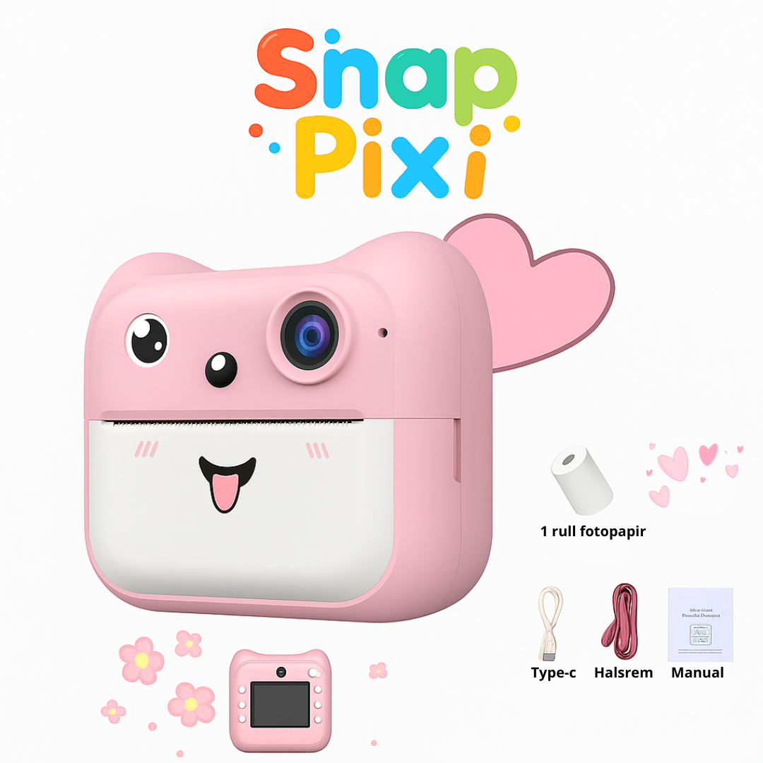 SnapPixi – Barnekamera med direkte utskrift, spill, videokamera og MP3 spiller
