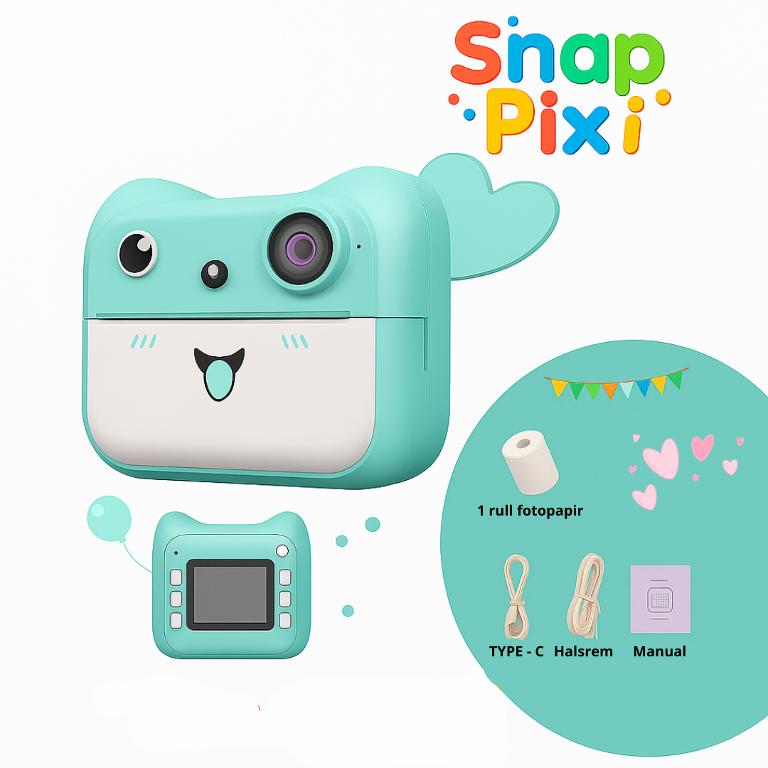SnapPixi – Barnekamera med direkte utskrift, spill, videokamera og MP3 spiller